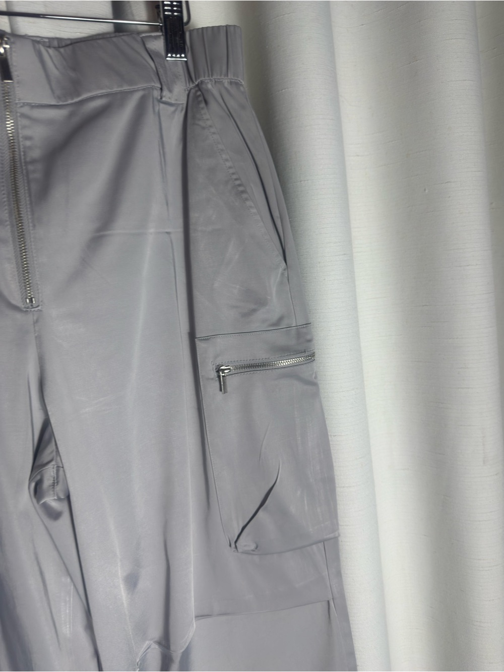 Zara Gray Satin Cargo Parachute Pants Wide Leg Size S - Picture 10 of 14